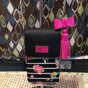 Betsey Johnson Black and Pink Floral Crossbody Bag